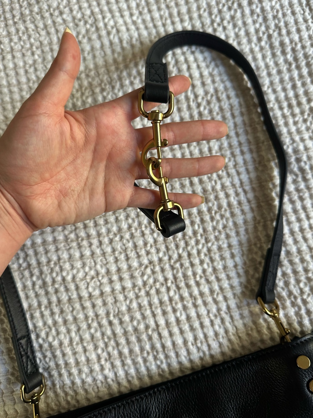 Black Genuine Leather Shoulder Bag with Gold Hardware - Picture 14 of 16